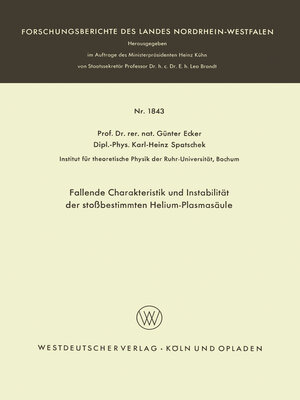 cover image of Fallende Charakteristik und Instabilität der stoßbestimmten Helium-Plasmasäule